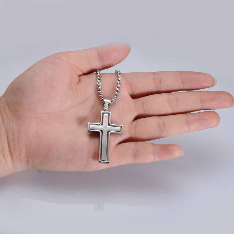 Stainless steel rotatable bible verse cross pendant necklace