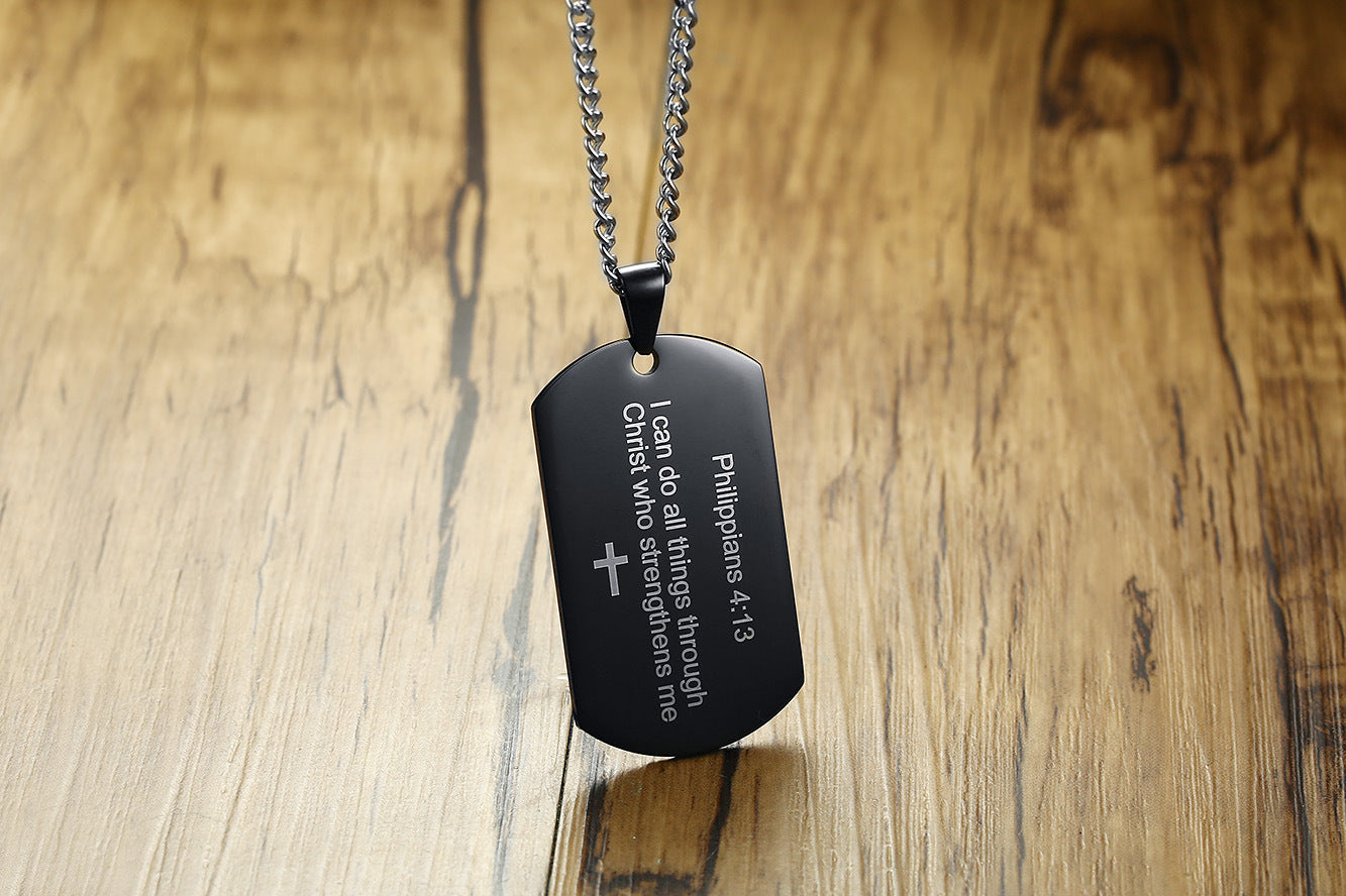 Men's Stainless Steel English Philippians 4:13 Bible Verses Pendant