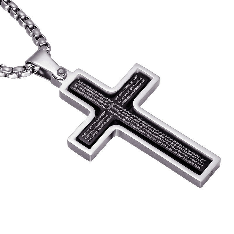 Stainless steel rotatable bible verse cross pendant necklace