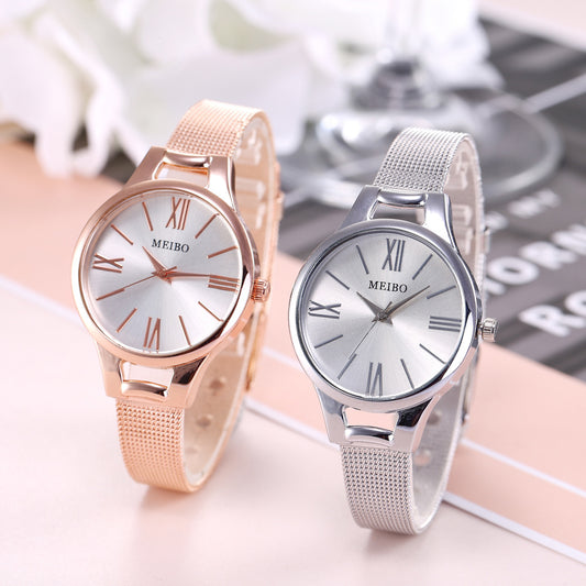 Harmony Pin Buckle Round Glass Stainless Steel Mesh Belt Watch For Women