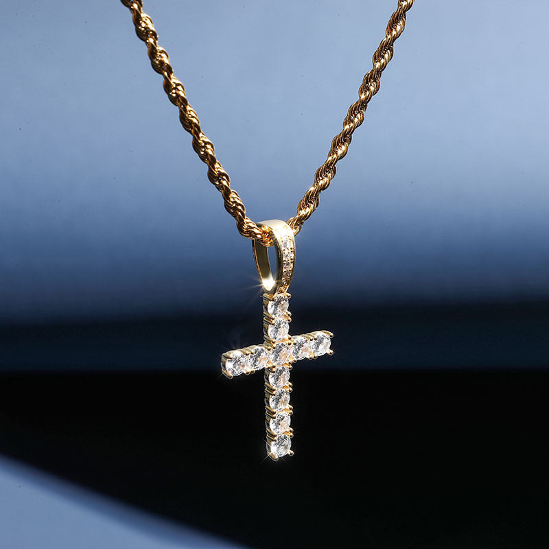 Gold/Silver Necklace Full Of Zircon Solid Cross