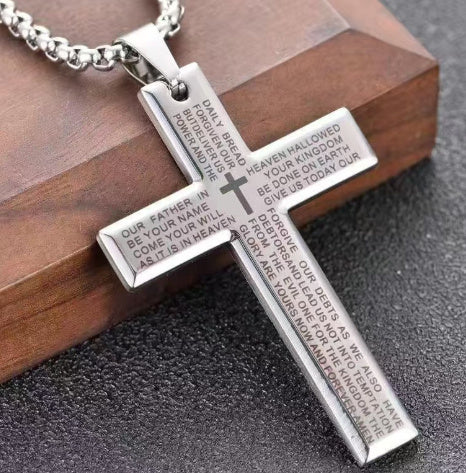 Stainless steel rotatable bible verse cross pendant necklace