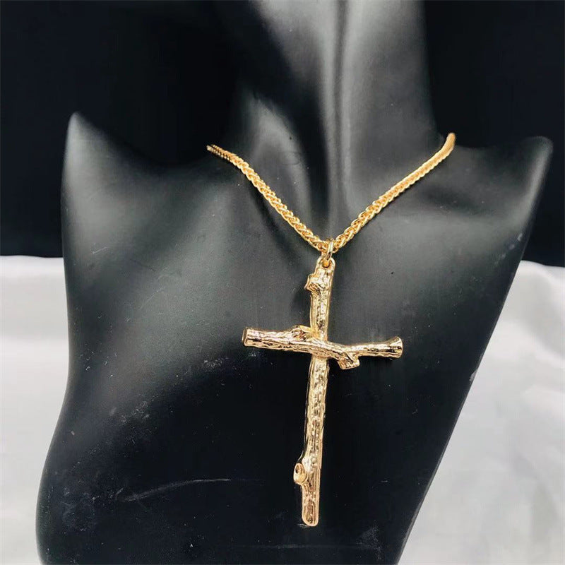 Jesus Wood Grain Cross Necklace