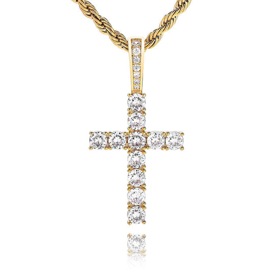 Gold/Silver Necklace Full Of Zircon Solid Cross