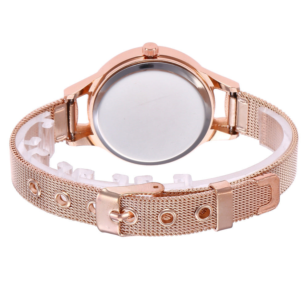 Harmony Pin Buckle Round Glass Stainless Steel Mesh Belt Watch For Women