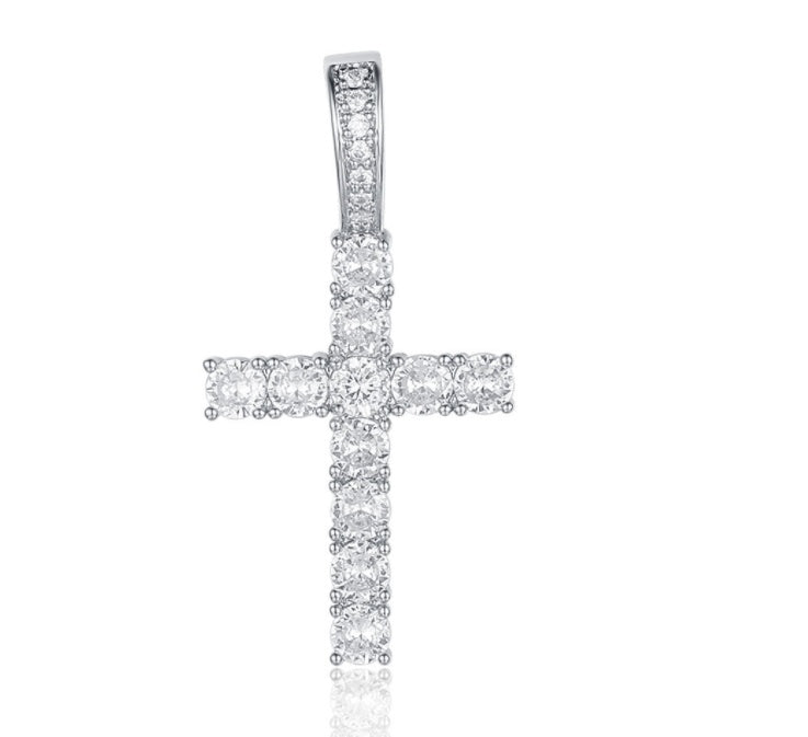 Gold/Silver Necklace Full Of Zircon Solid Cross