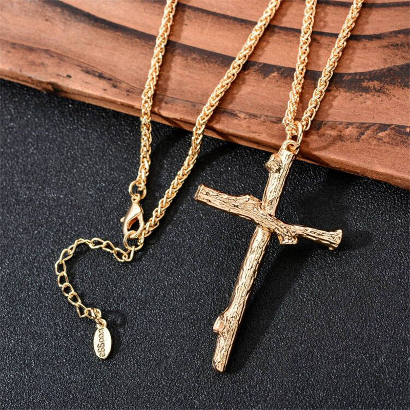 Jesus Wood Grain Cross Necklace