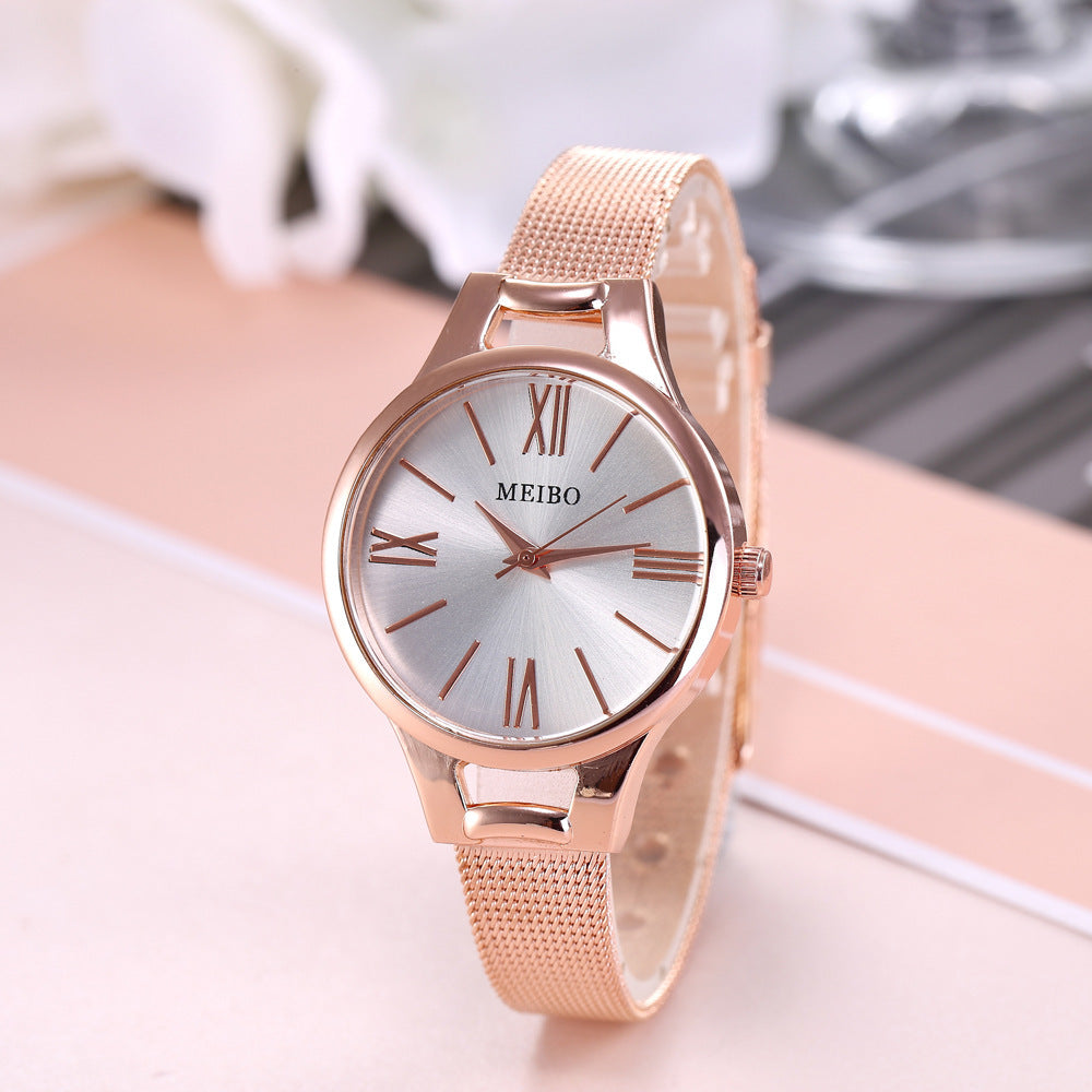 Harmony Pin Buckle Round Glass Stainless Steel Mesh Belt Watch For Women