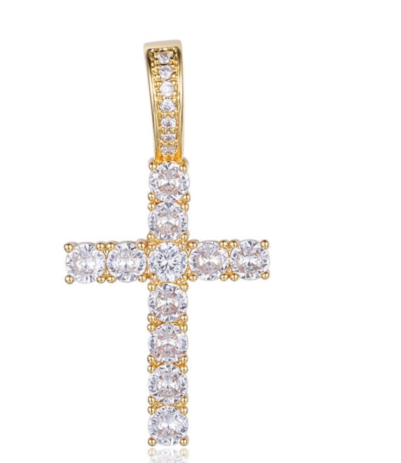 Gold/Silver Necklace Full Of Zircon Solid Cross