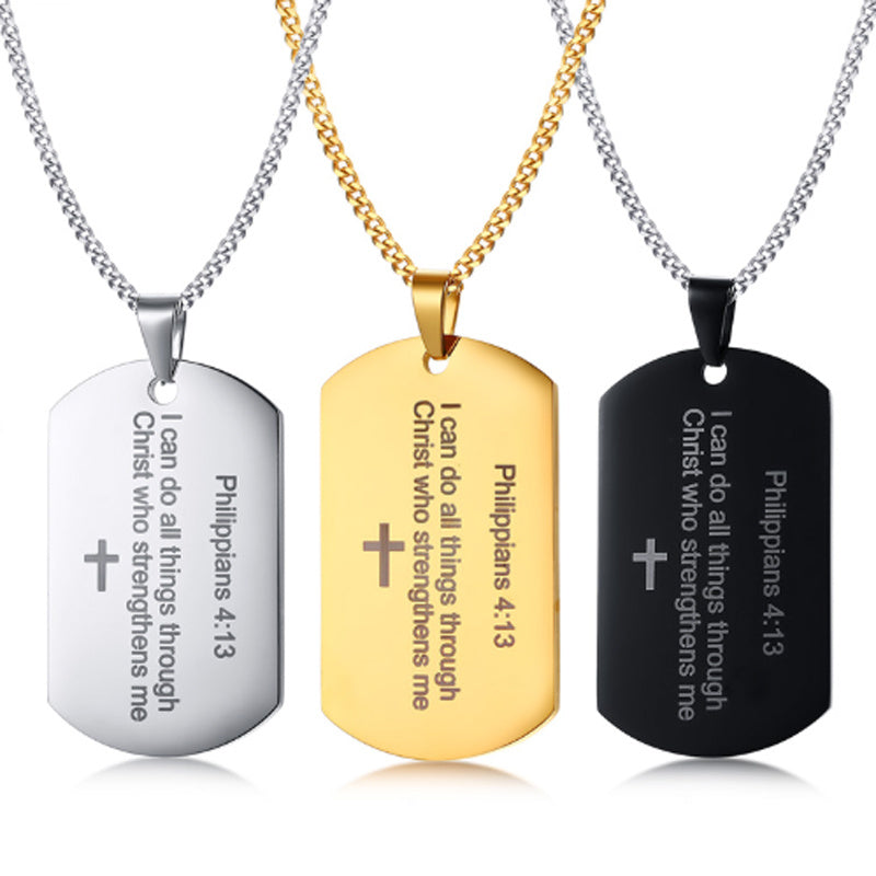 Men's Stainless Steel English Philippians 4:13 Bible Verses Pendant