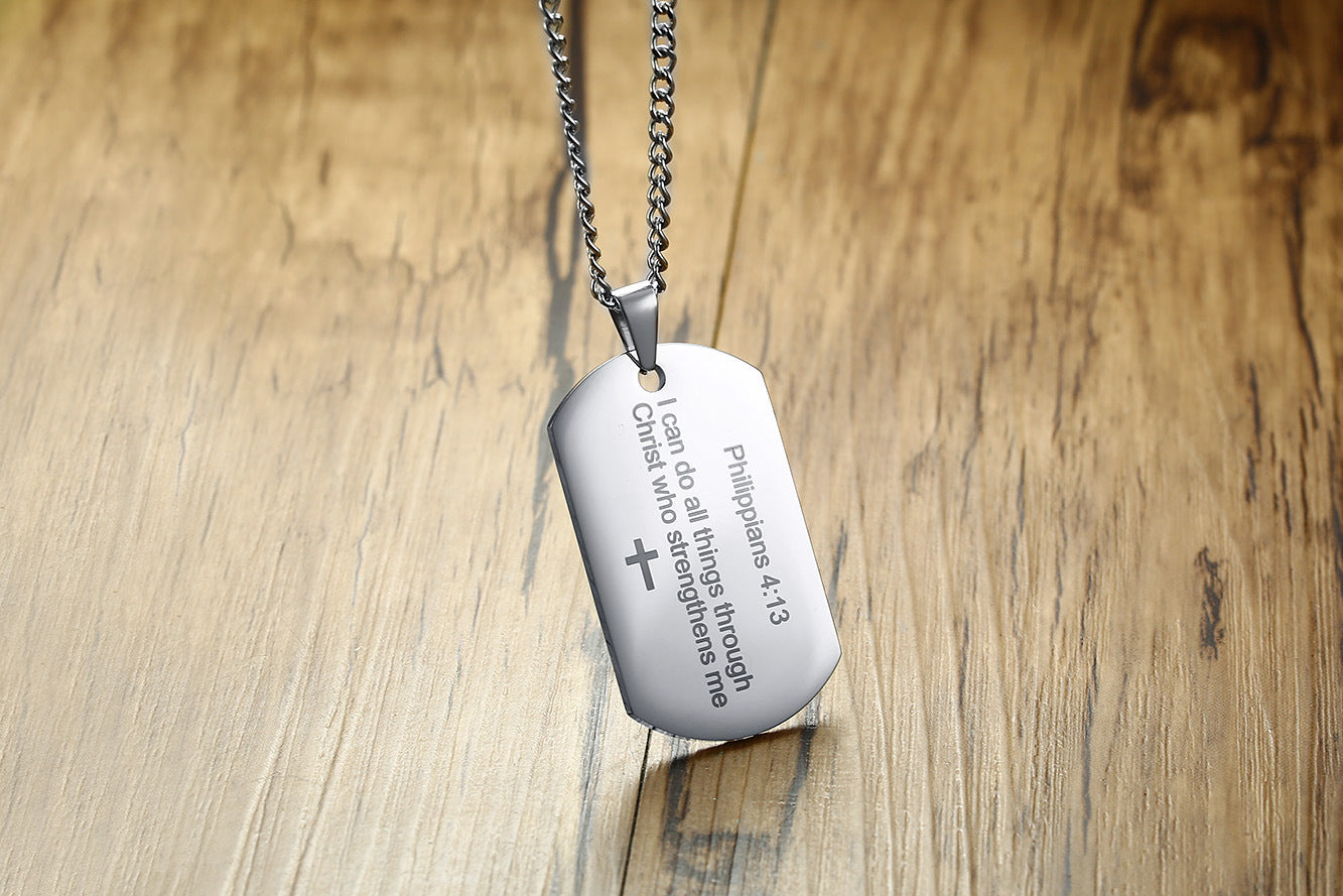 Men's Stainless Steel English Philippians 4:13 Bible Verses Pendant