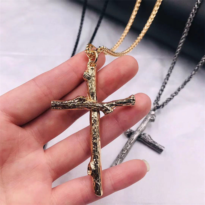 Jesus Wood Grain Cross Necklace