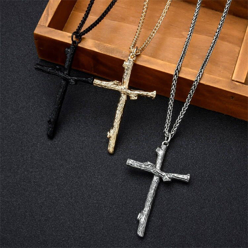 Jesus Wood Grain Cross Necklace