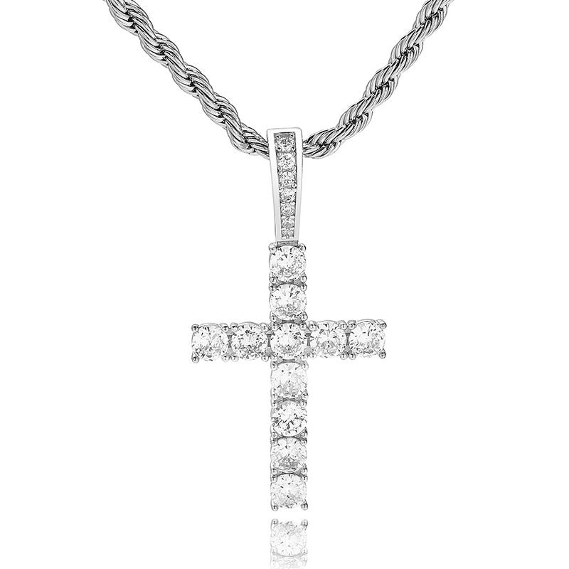 Gold/Silver Necklace Full Of Zircon Solid Cross