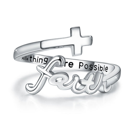 Cross Rings Sterling Silver Faith Adjustable Rings Open Ring