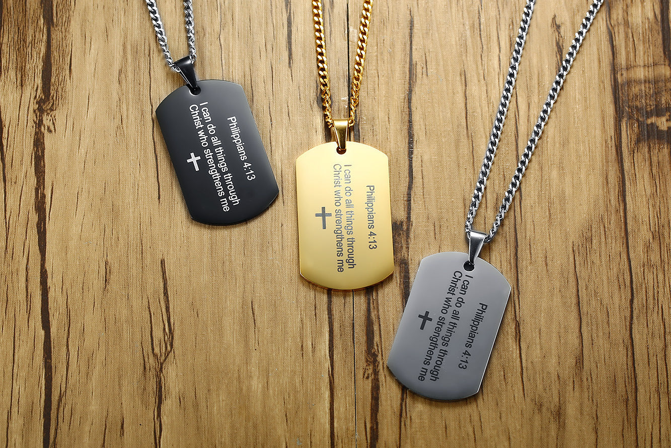 Men's Stainless Steel English Philippians 4:13 Bible Verses Pendant